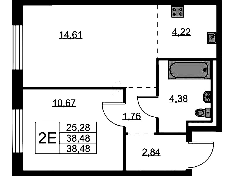 1-комнатная квартира 38.48 м², 1/9 эт., ЖК «Квартал Лаголово»